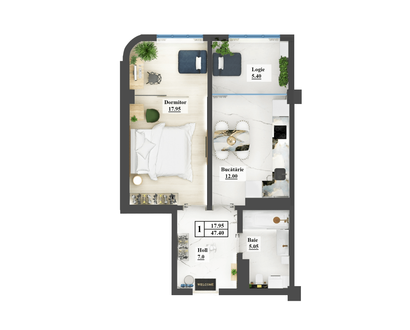 Planimetrie · Apartamente · 47.4 m²