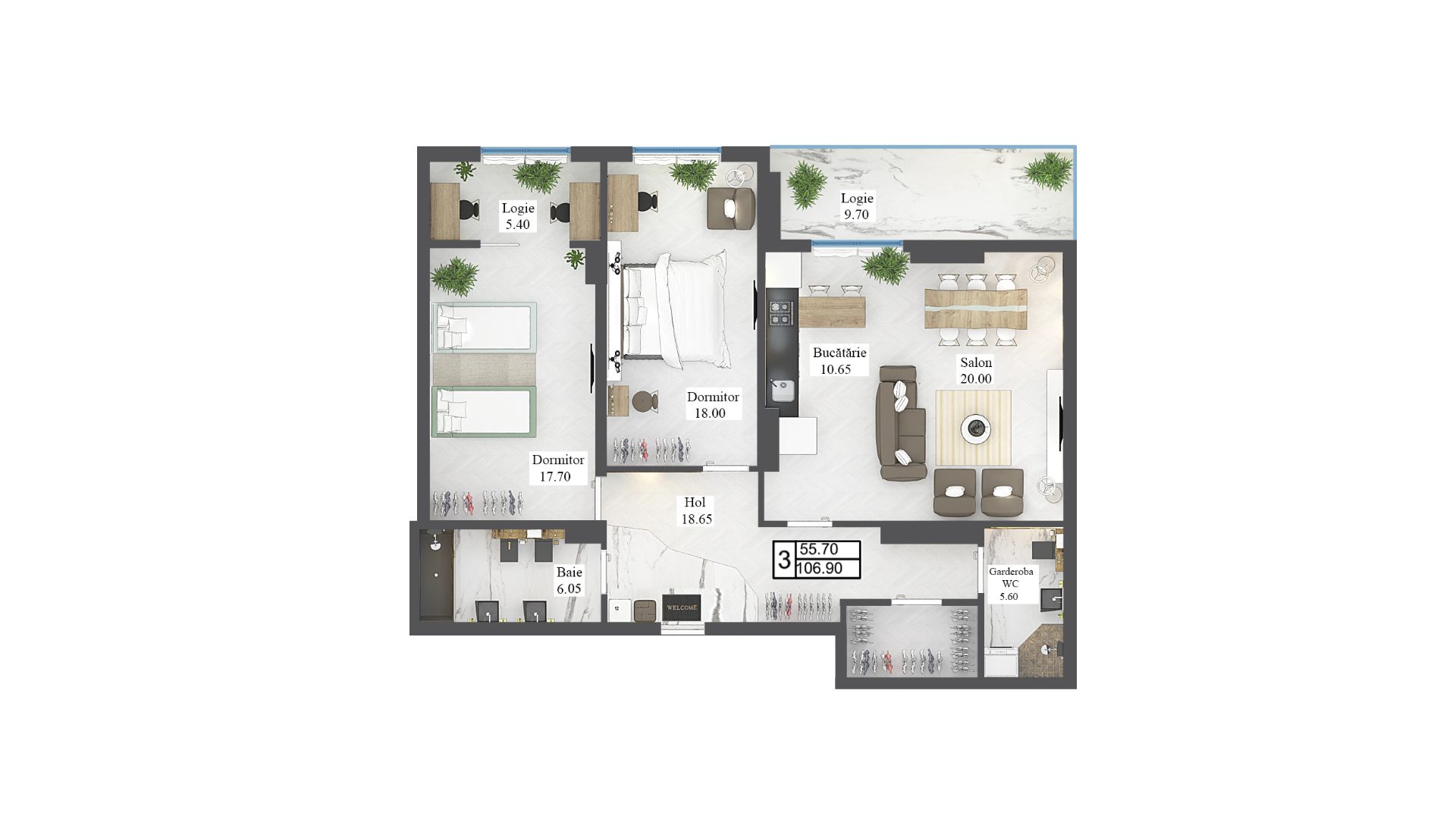 Apartamente 106.9 m²