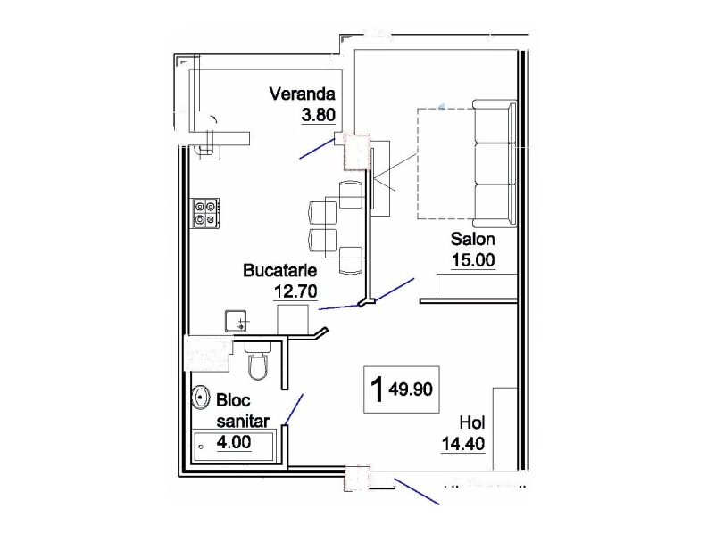Apartamente 49.9 m²