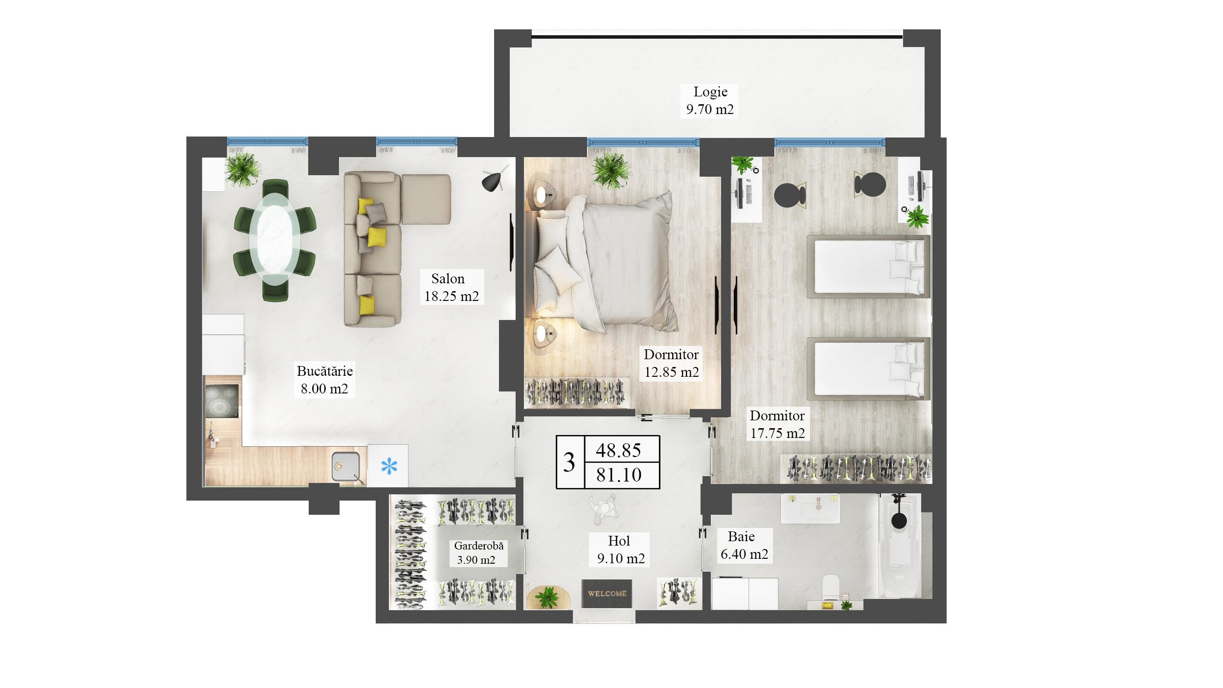 Planimetrie · Apartamente · 81.1 m²