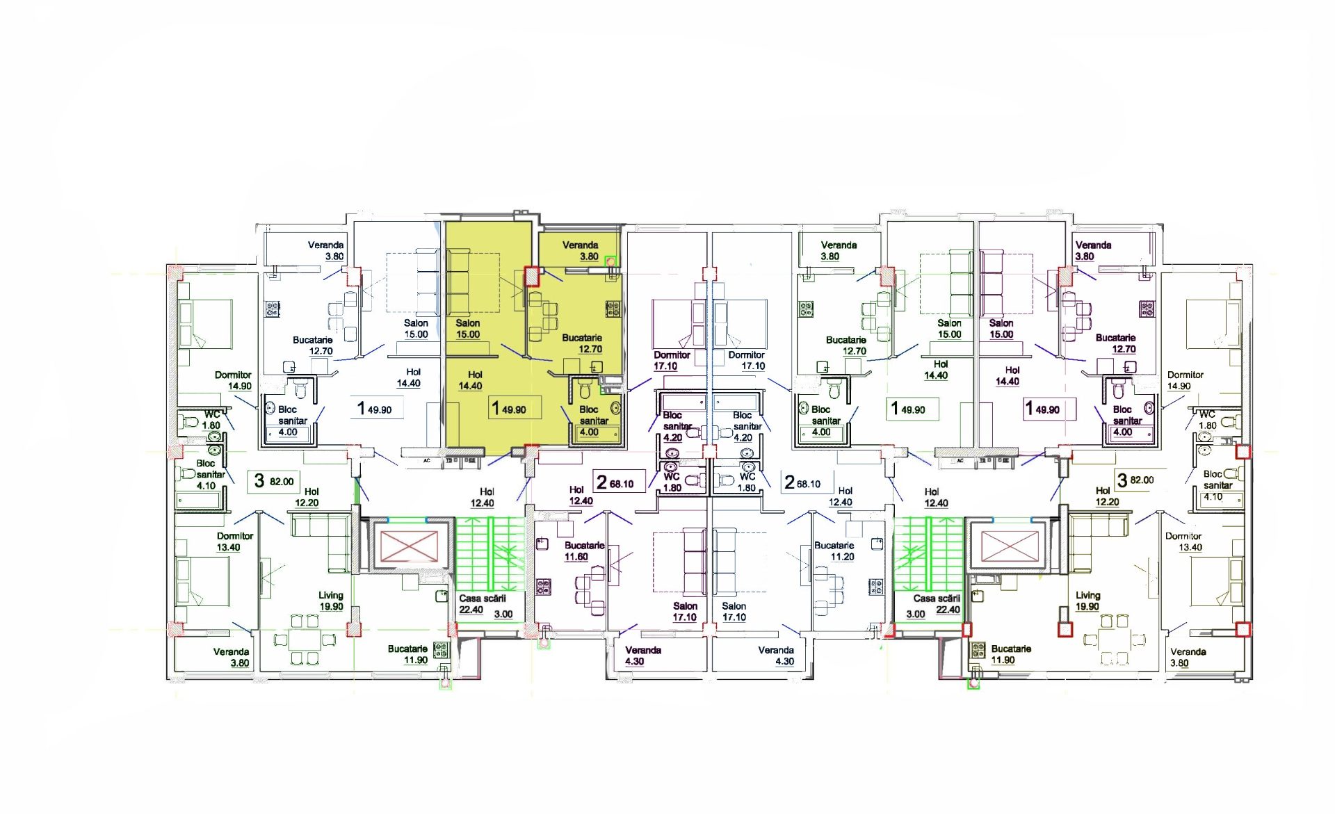 Amplasare pe etaj · Apartamente · 49.9 m²