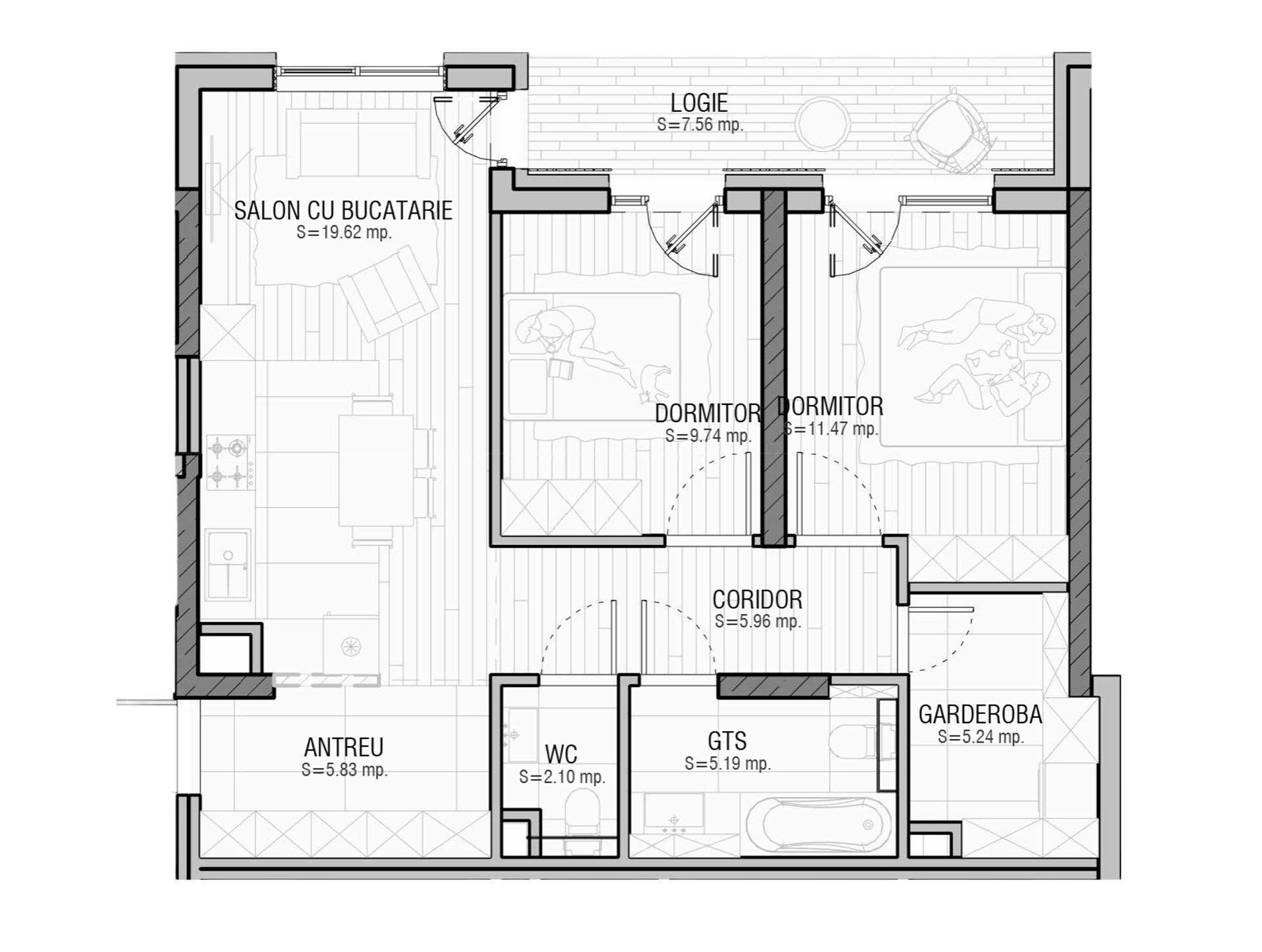 Planimetrie · Apartament · 68.93 m²