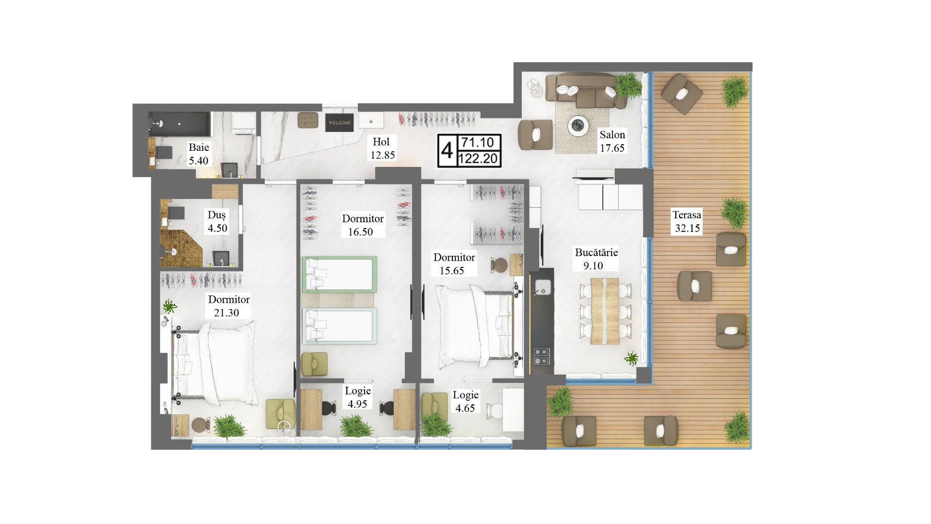 Apartamente 122.2 m²