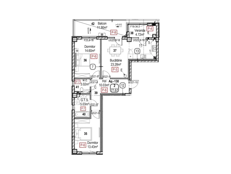 Planimetrie · 2 camere · 77.67 m²