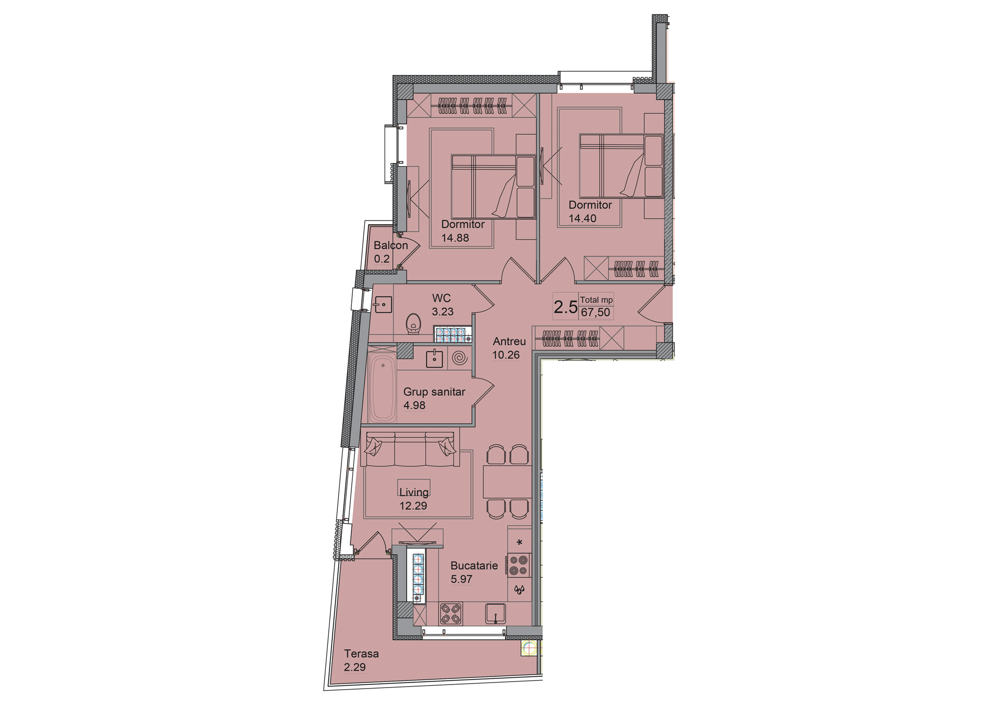 Planimetrie · Apartamente · 67.5 m²