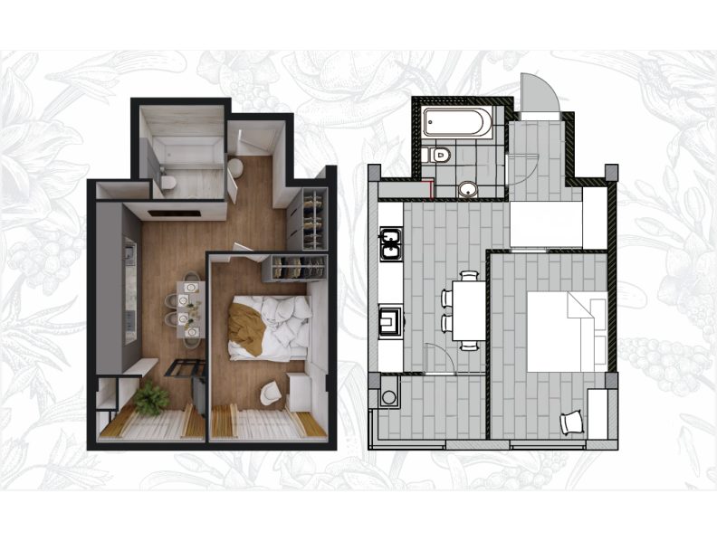 Planimetrie · 1 cameră · 35.63 m²