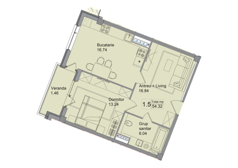 Apartamente 54.32 m²