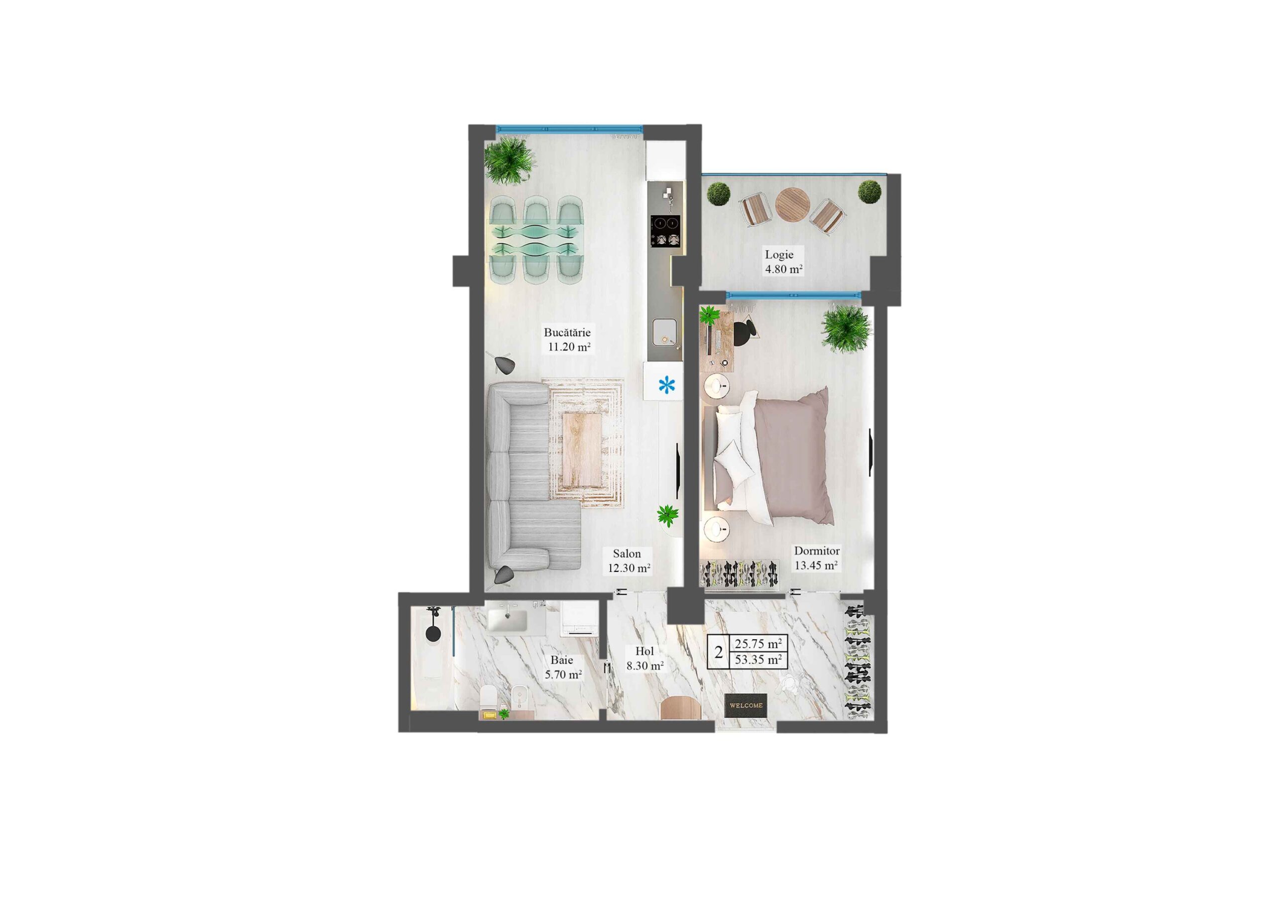 Planimetrie · Apartamente · 53.35 m²