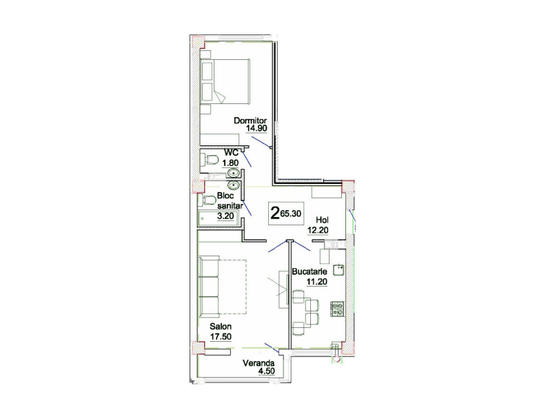 Apartamente 65.3 m²