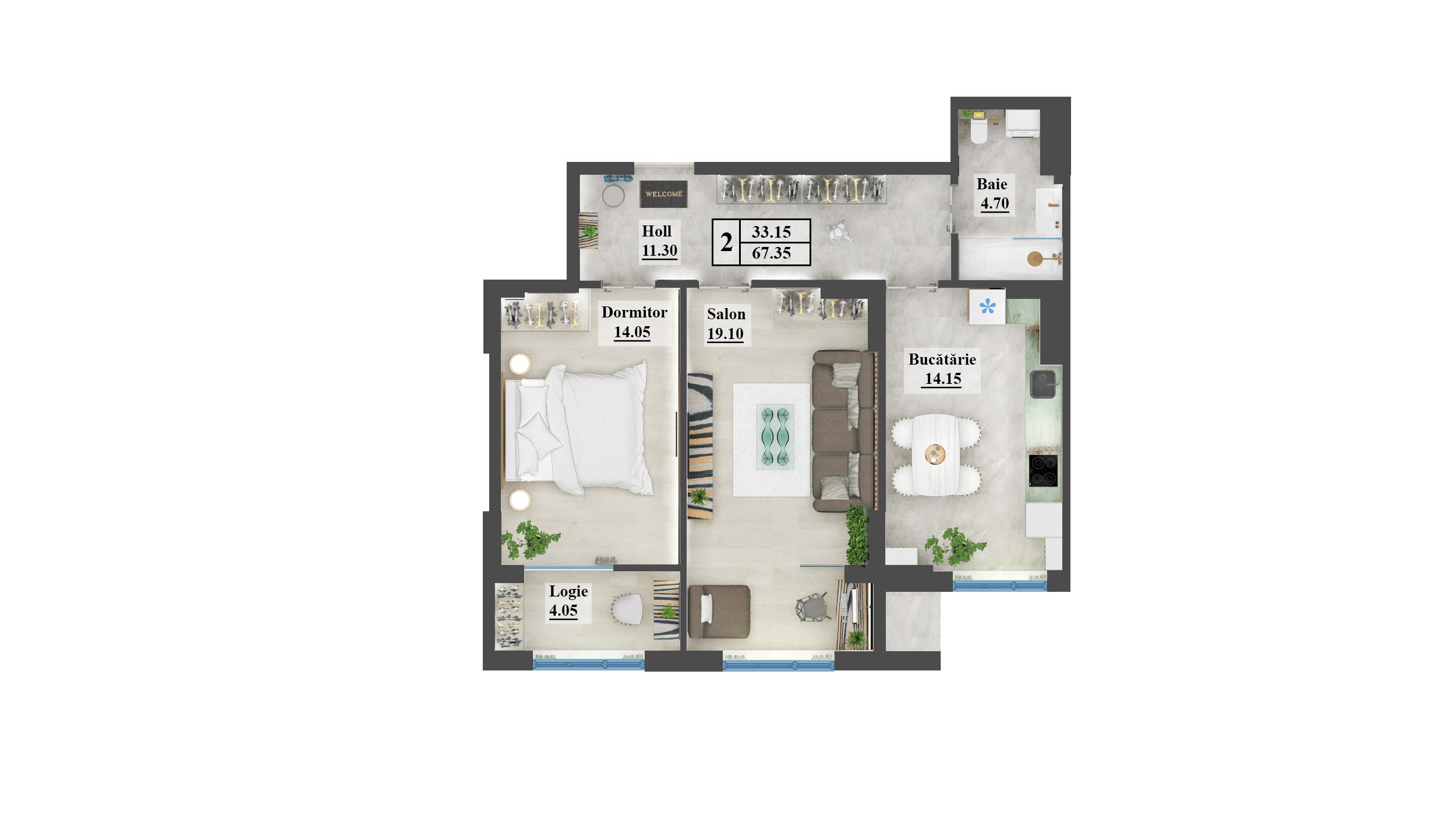 Planimetrie · Apartament · 67.35 m²
