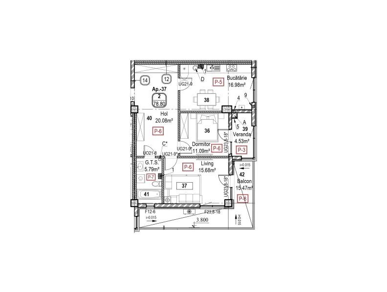 Planimetrie · 2 camere · 78.8 m²