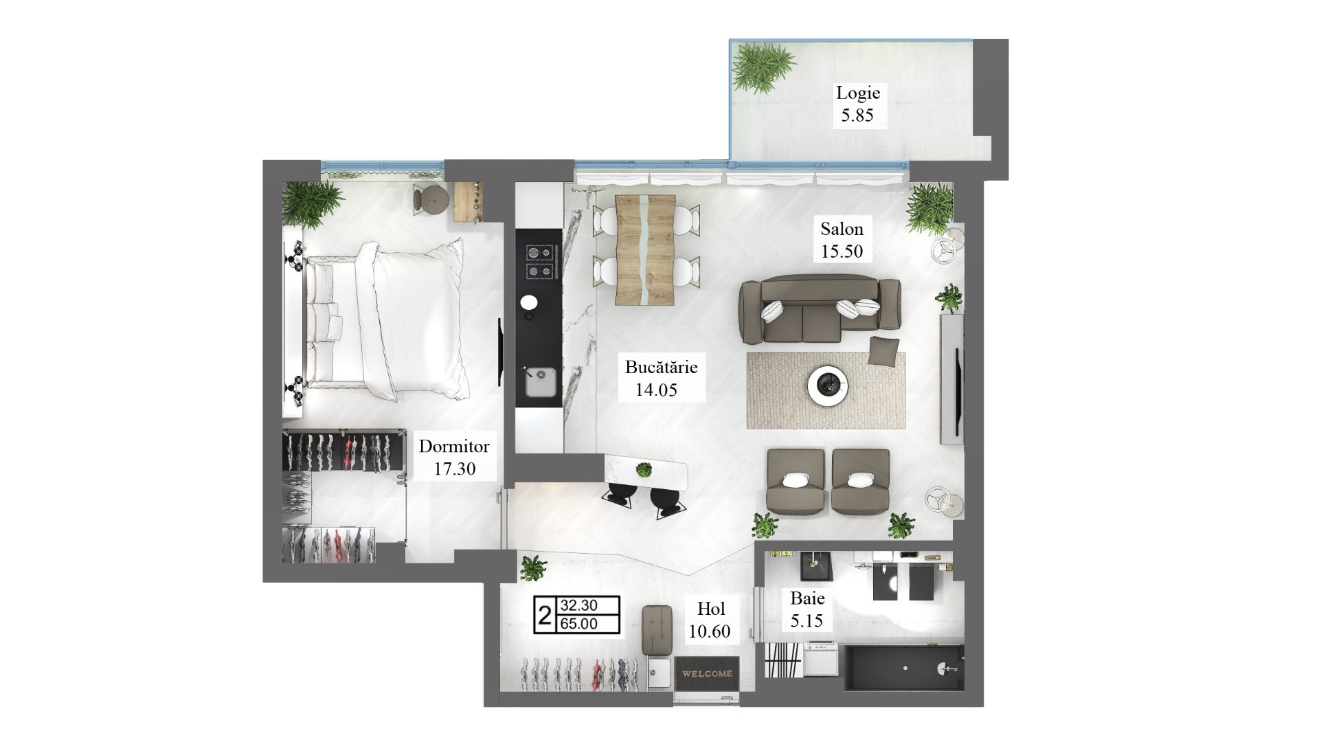 Apartamente 65 m²