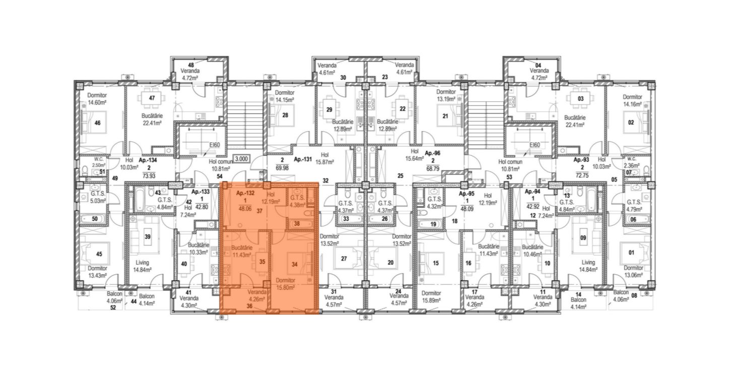 Amplasare pe etaj · 1 cameră · 48.06 m²