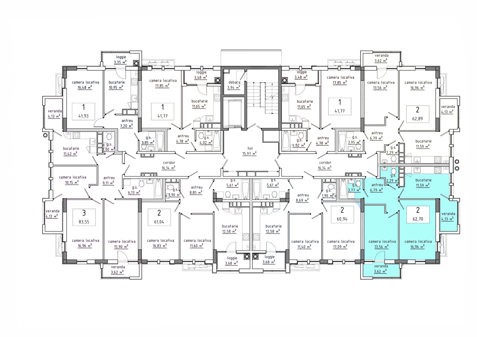 Amplasare pe etaj · 2 camere · 62.7 m²