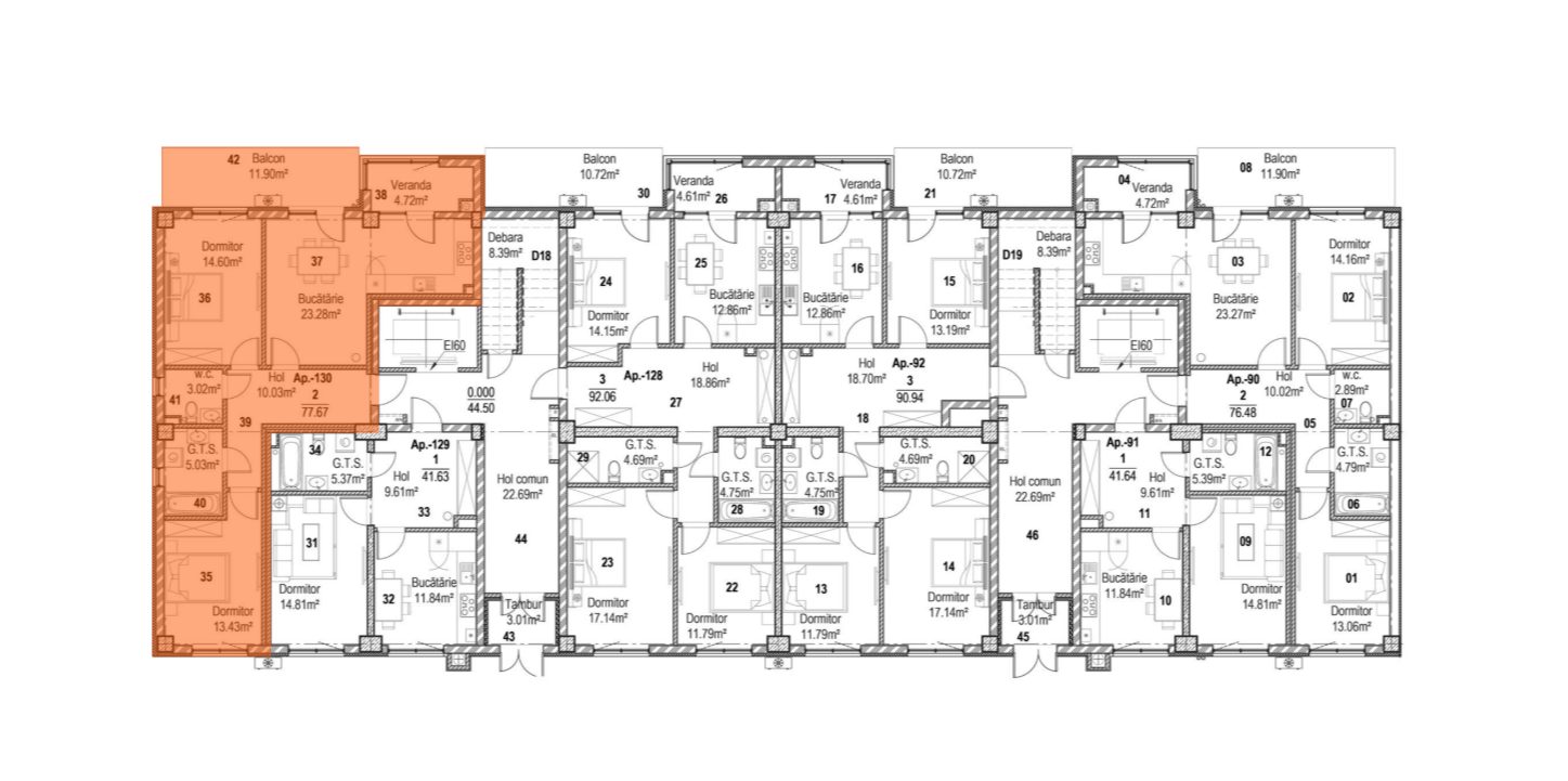 Amplasare pe etaj · 2 camere · 77.67 m²