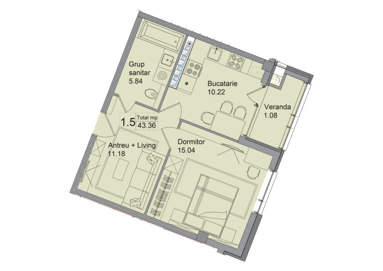 Planimetrie · Apartamente · 43.36 m²
