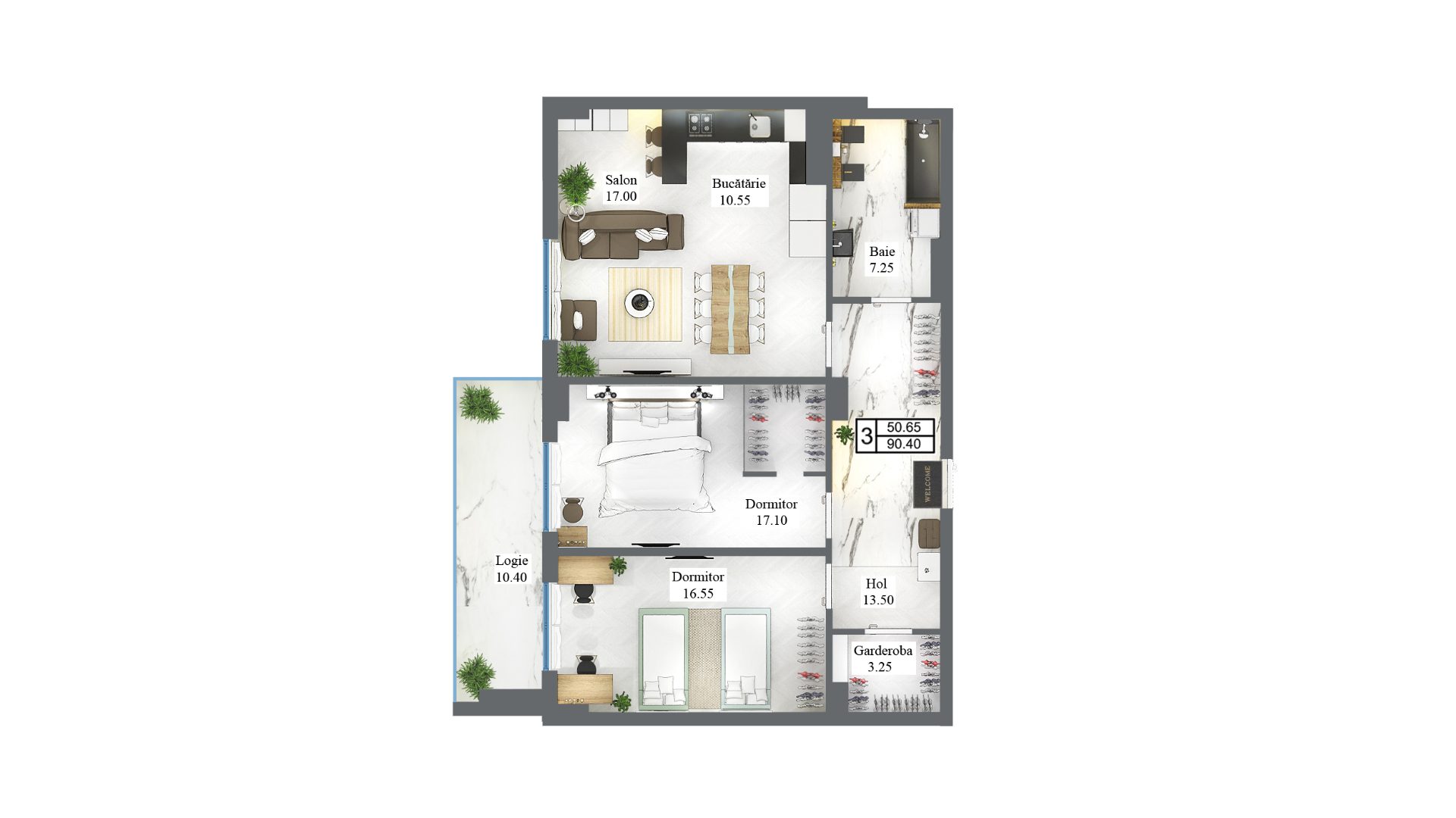 Apartamente 90.4 m²