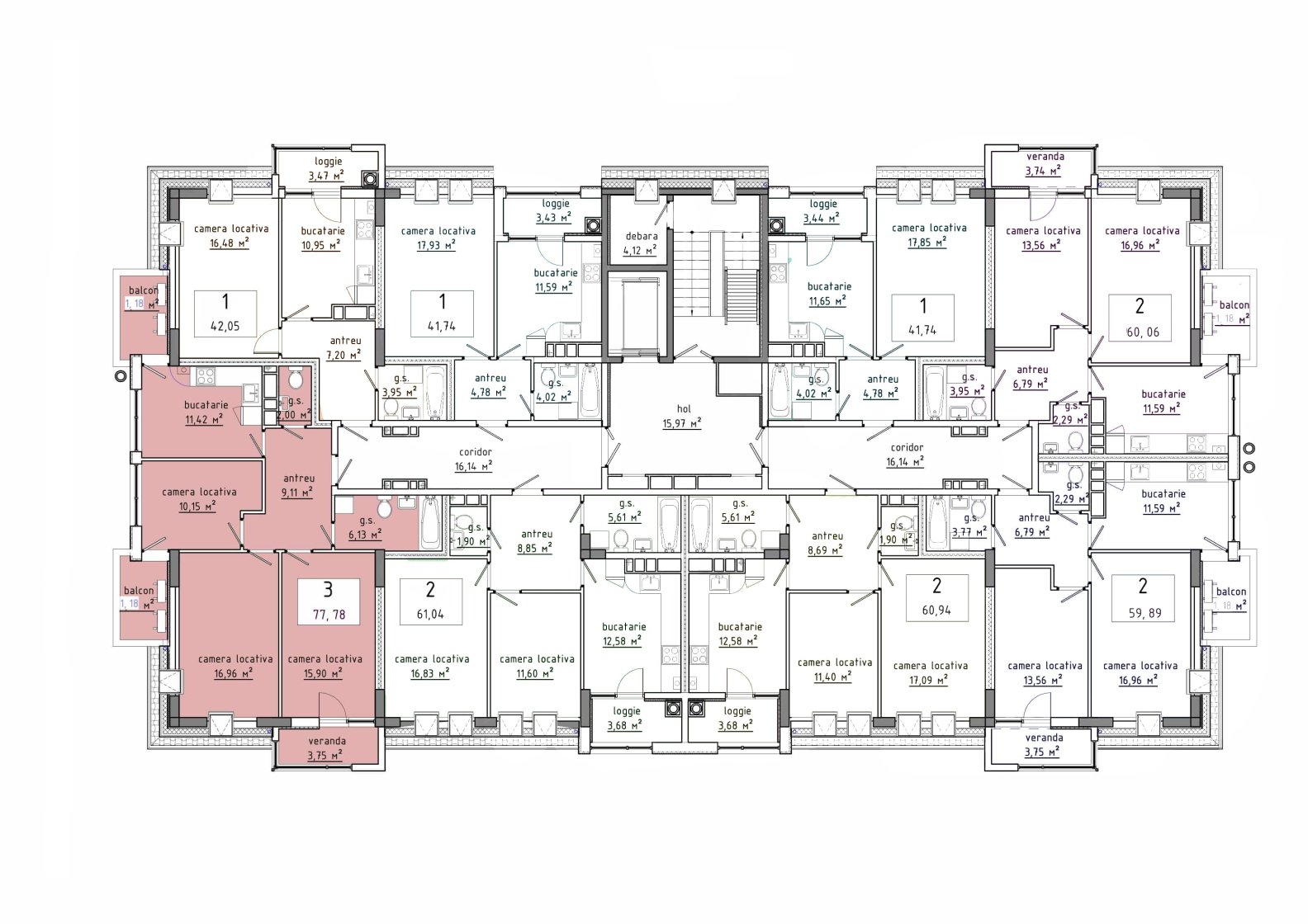 Amplasare pe etaj · 3 camere · 77.78 m²