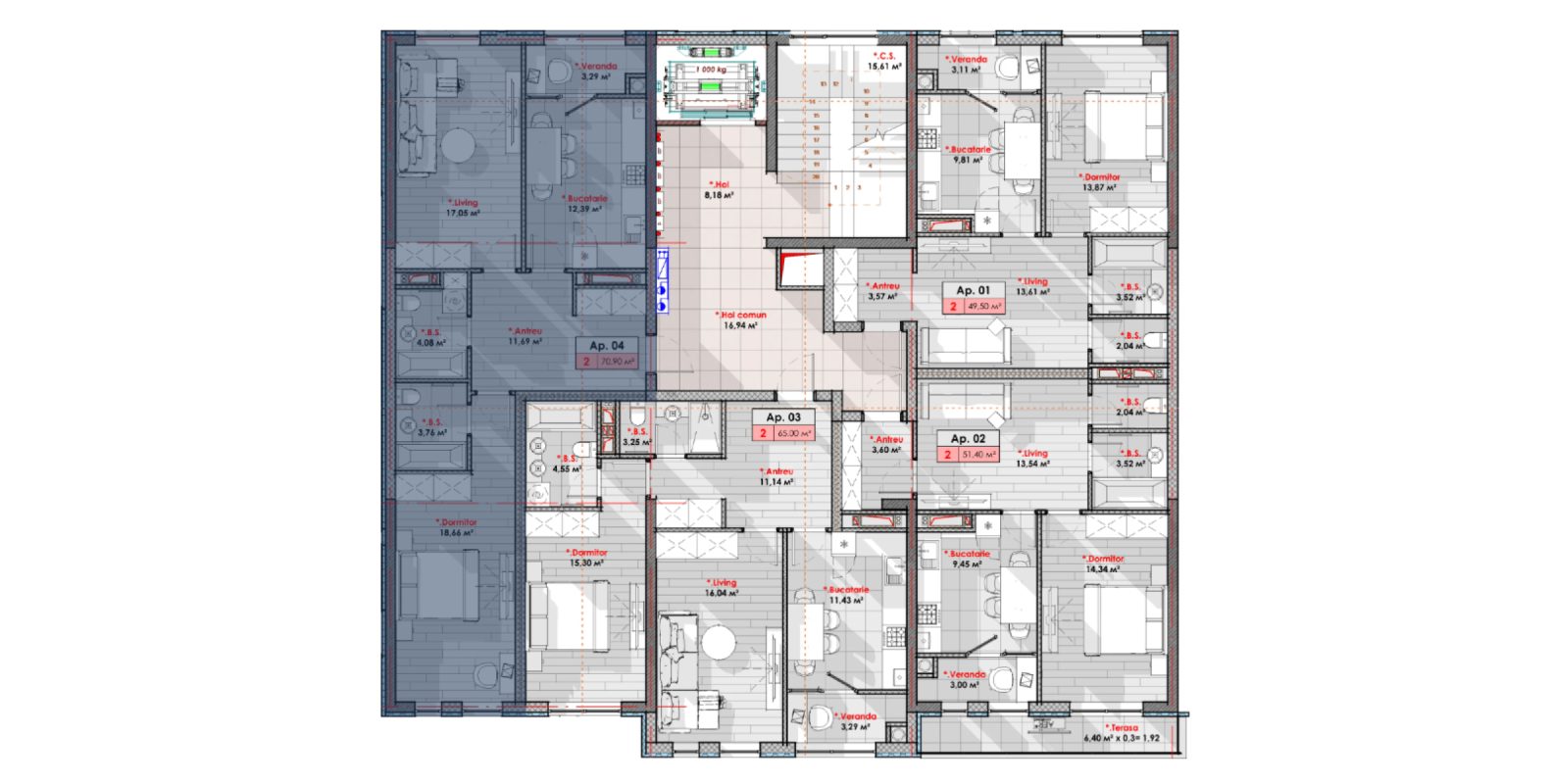 Amplasare pe etaj · 2 camere · 70.92 m²