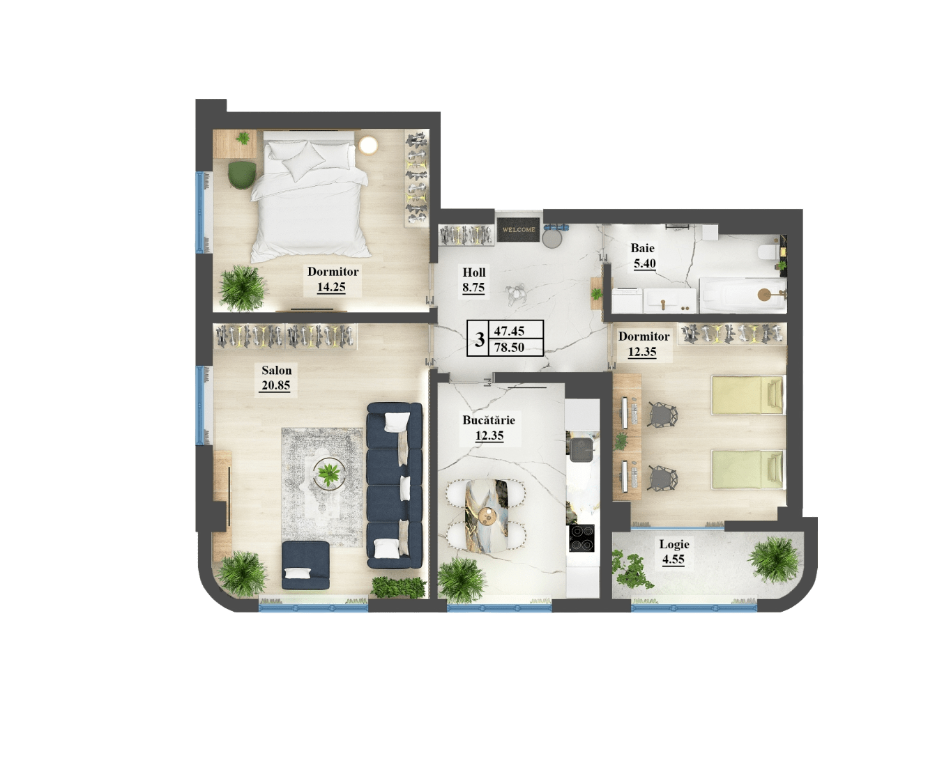 Planimetrie · Apartament · 78.5 m²
