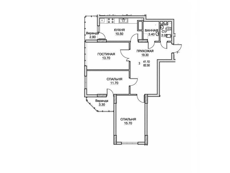 3 camere 82.5 m²