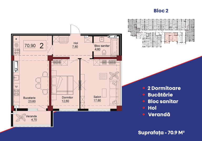 Planimetrie · Apartamente · 70.9 m²