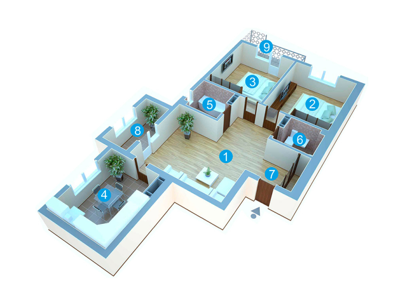 3 camere 76.9 m²