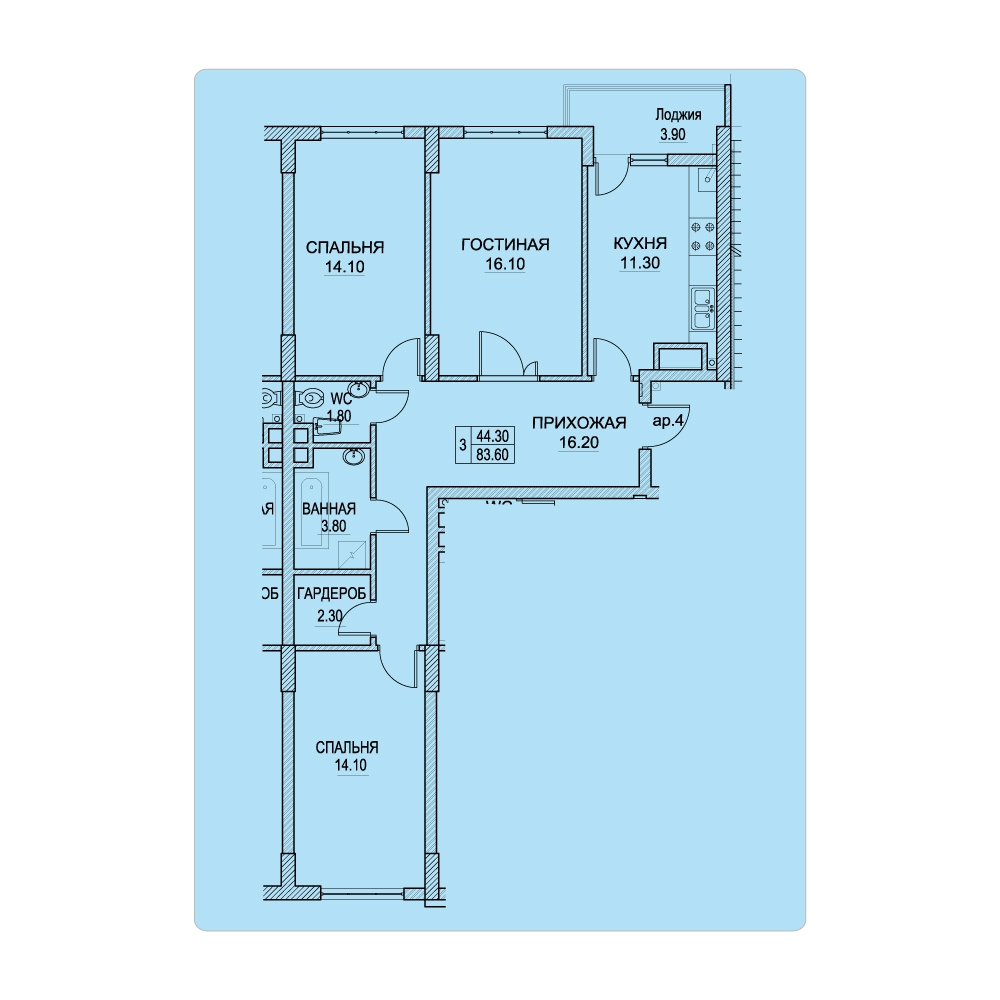 Planimetrie · 3 camere · 83.6 m²
