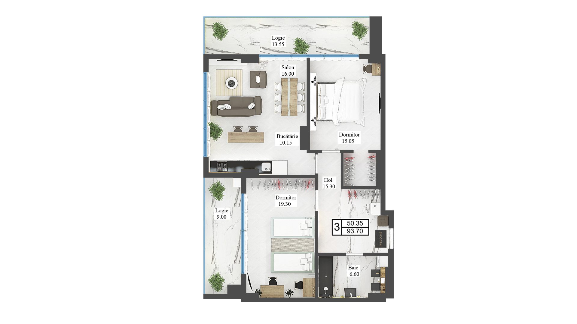 Apartamente 93.7 m²