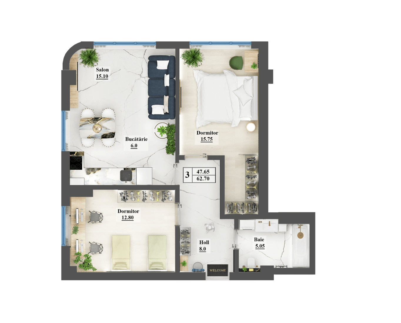 Planimetrie · Apartament · 62.7 m²