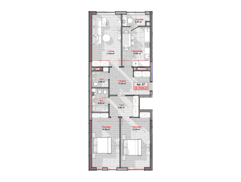 3 camere 92.03 m²