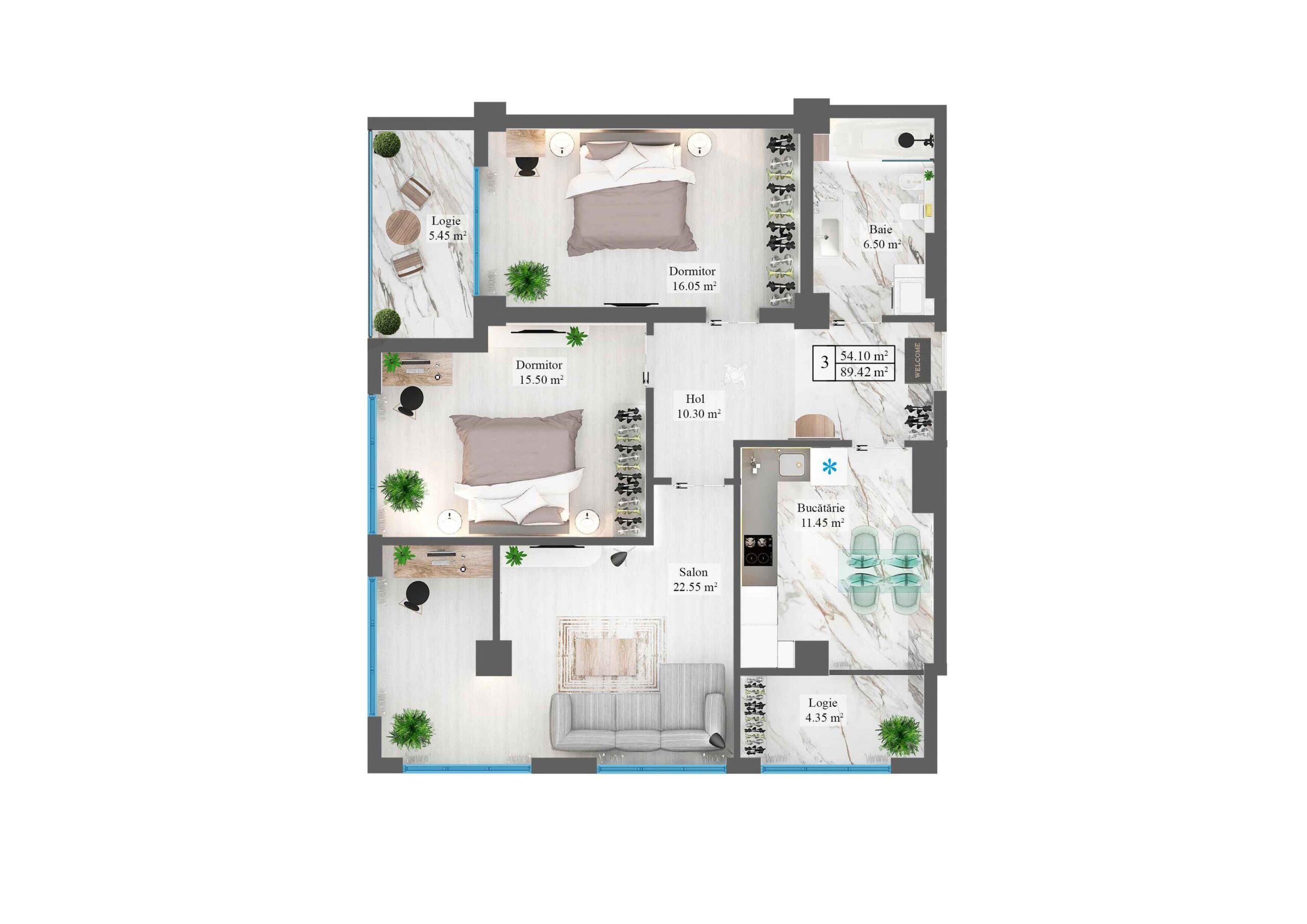 Apartamente 89.42 m²