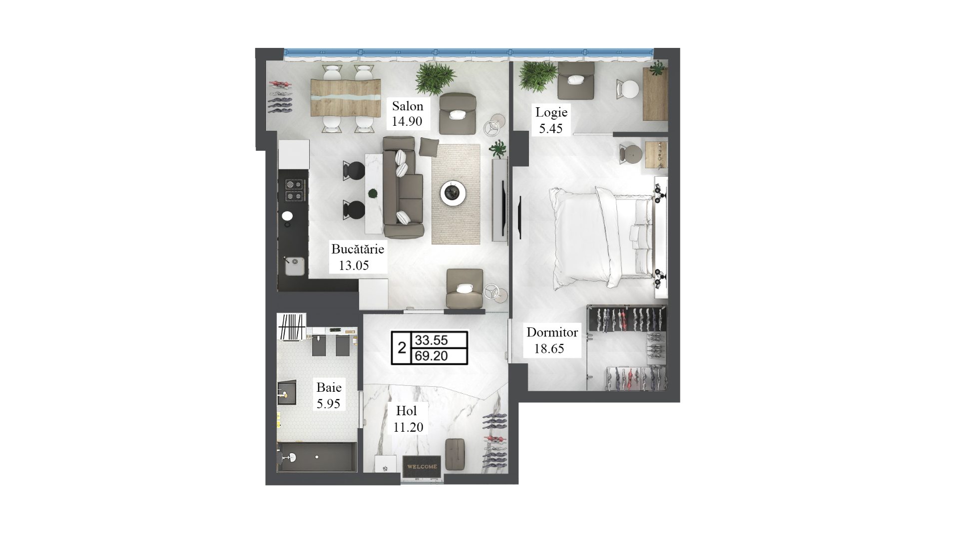 Apartamente 69.2 m²