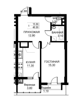 Planimetrie · Apartamente · 48.3 m²