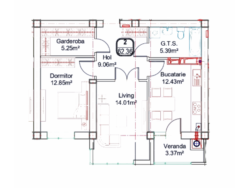 Planimetrie · Apartament · 62.36 m²