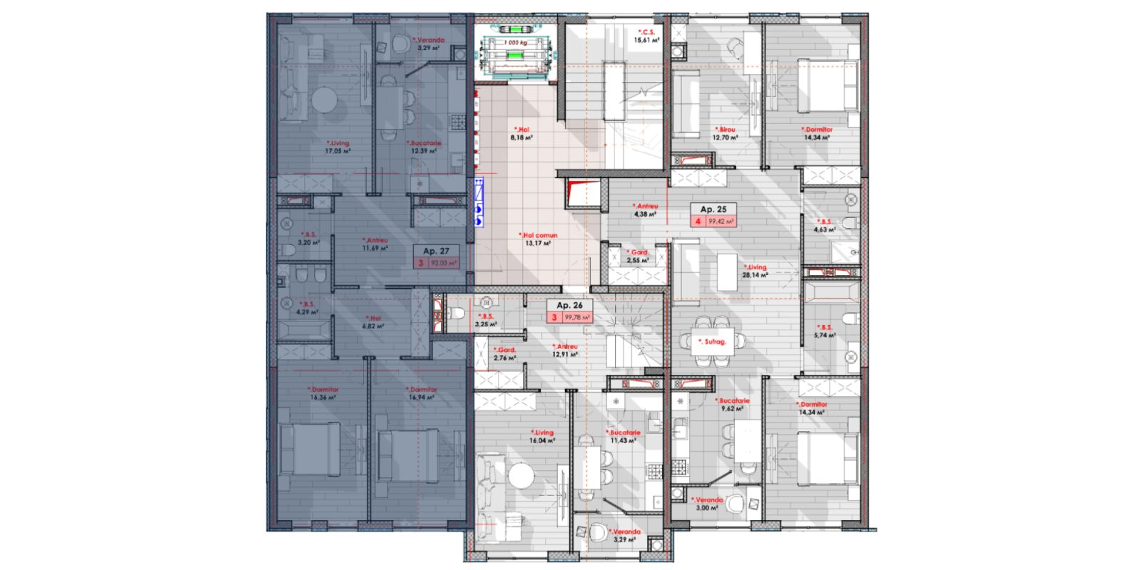 Amplasare pe etaj · 3 camere · 92.03 m²