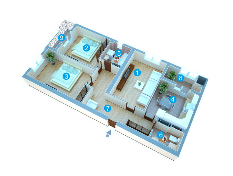 3 camere 83.1 m²
