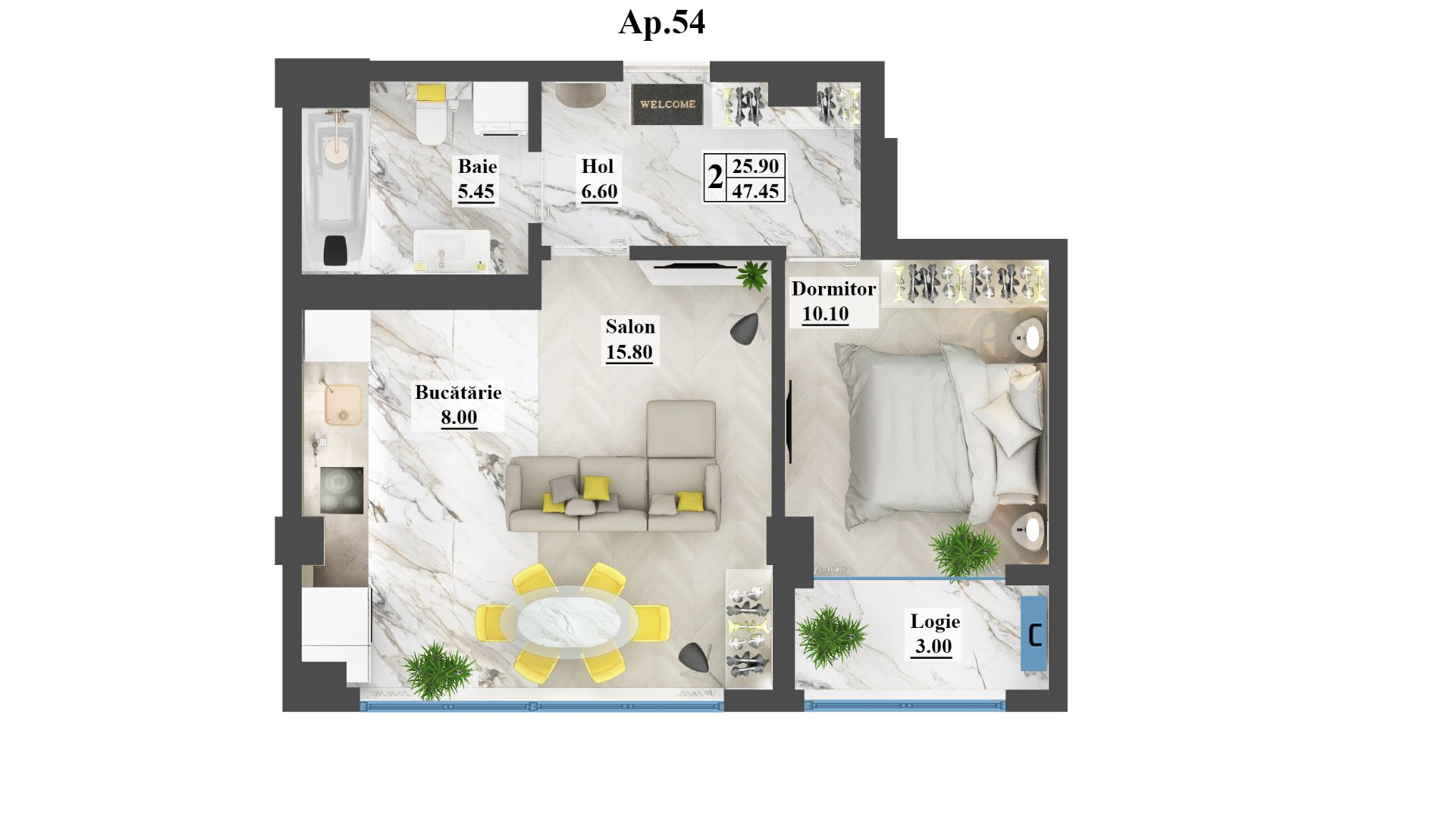 Planimetrie · Apartament · 47.45 m²