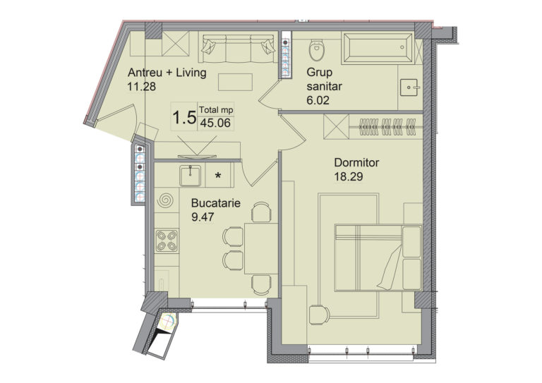 Planimetrie · Apartamente · 45.06 m²