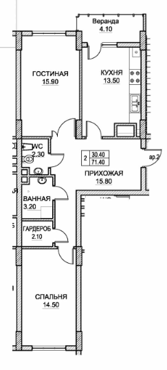 Planimetrie · 2 camere · 71.4 m²