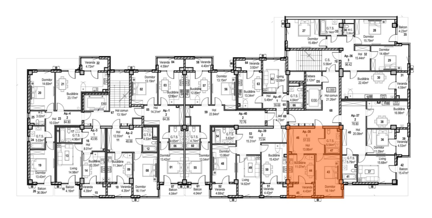 Amplasare pe etaj · 1 cameră · 51.03 m²