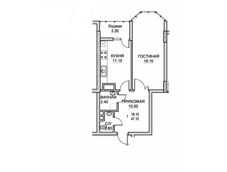 Planimetrie · 1 cameră · 47.1 m²