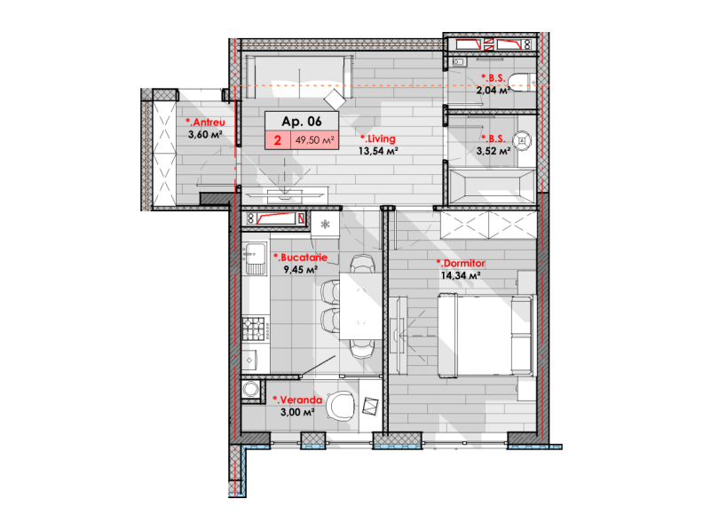 Planimetrie · 1 cameră · 49.5 m²