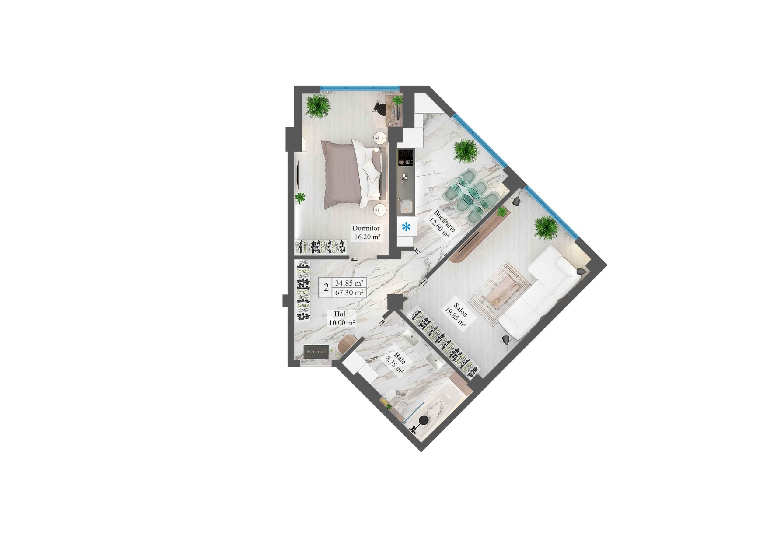 Apartamente 67.3 m²