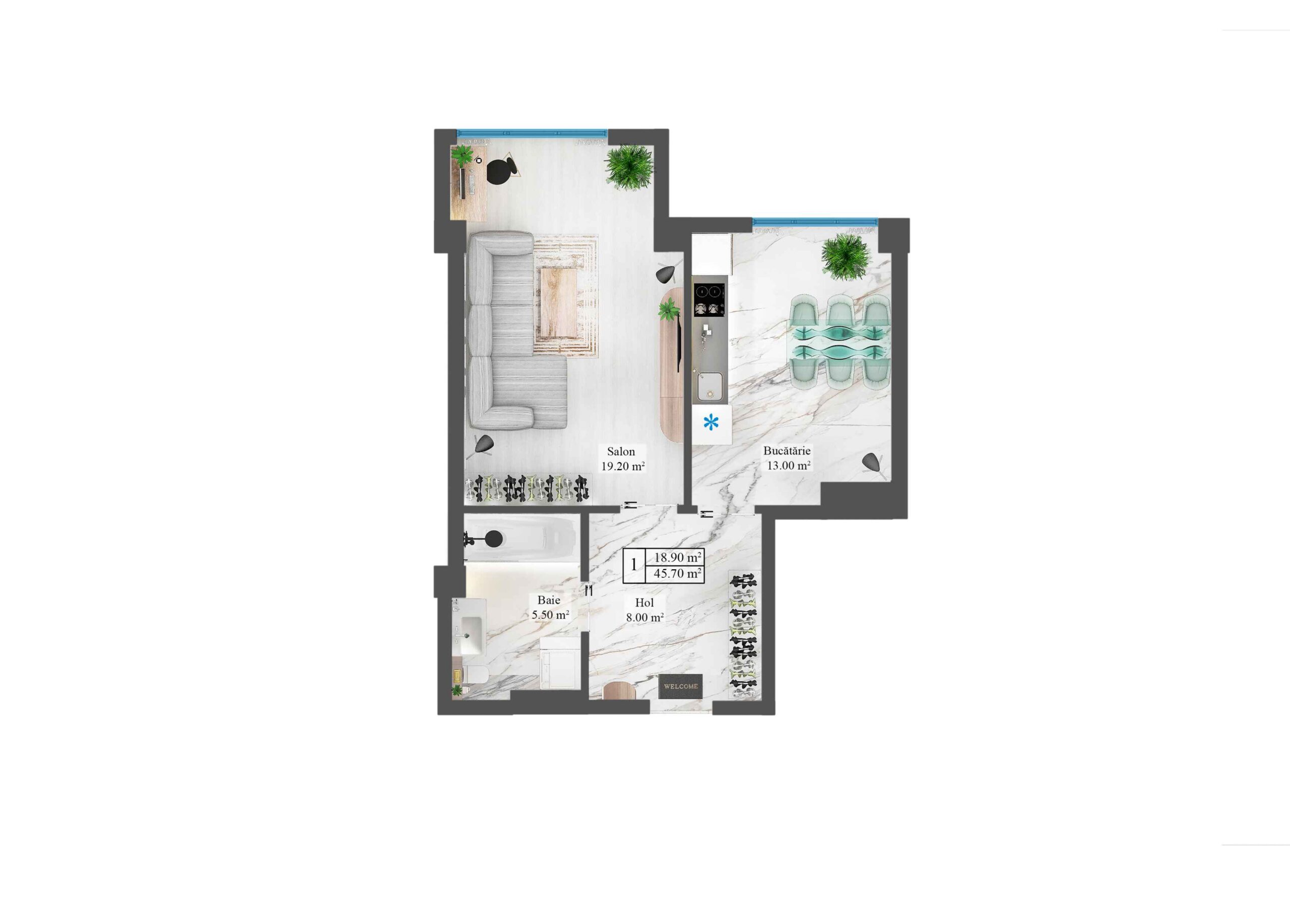Apartamente 45.7 m²