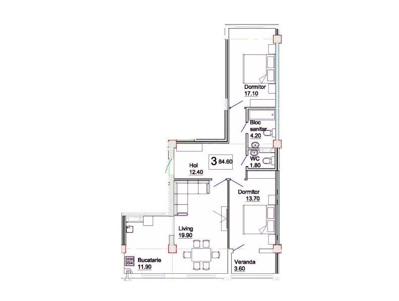Apartamente 84.6 m²