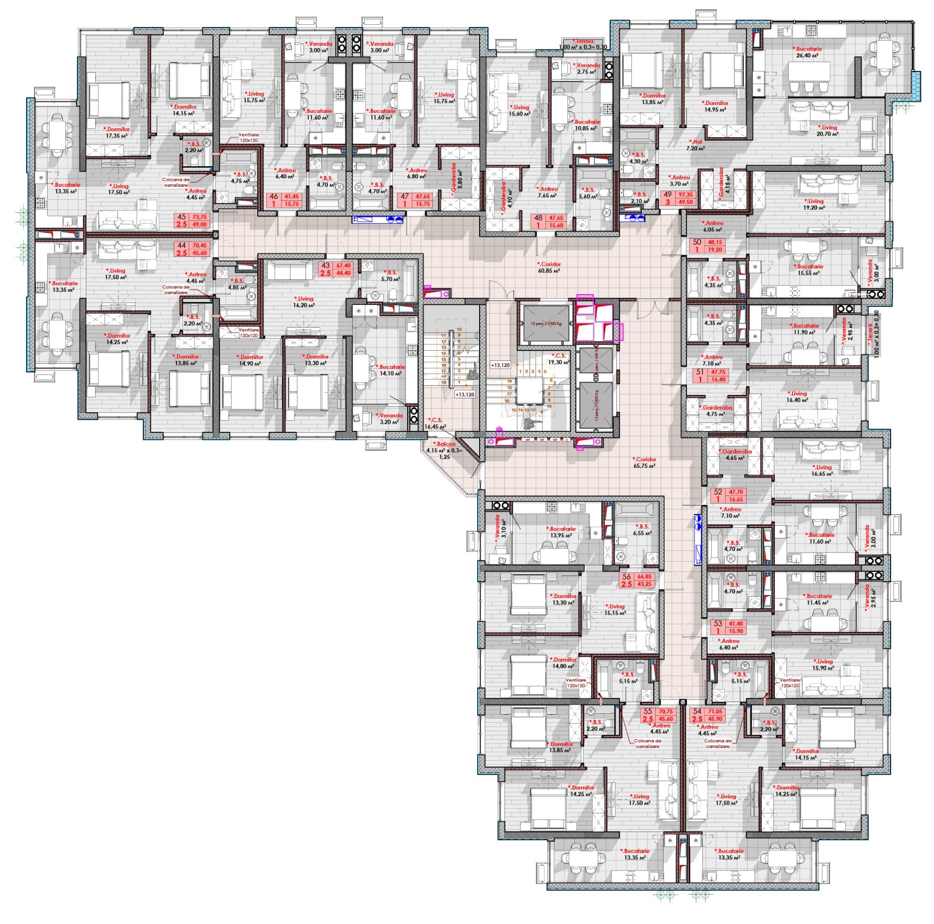 Amplasare pe etaj · 2 camere · 72 m²