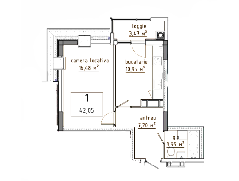 1 cameră 42.05 m²