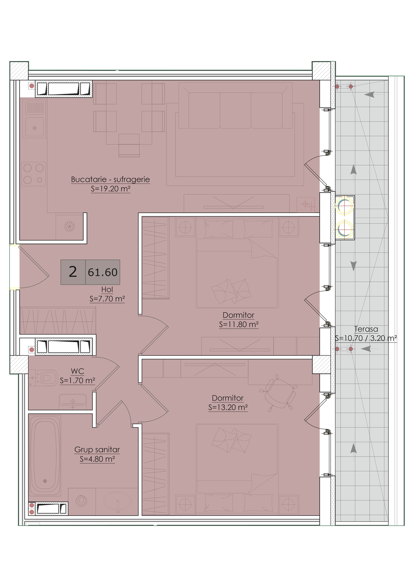 2 camere 62 m²