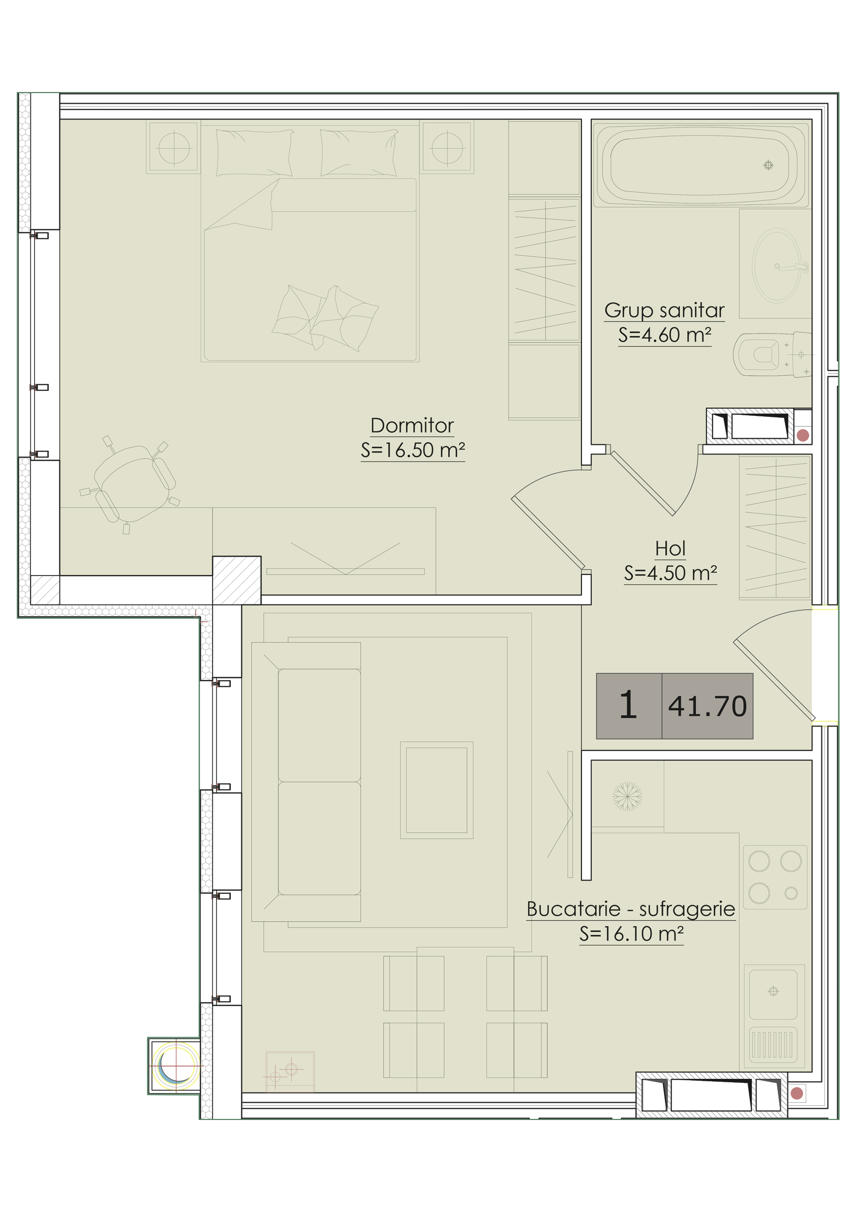 1 cameră 42 m²